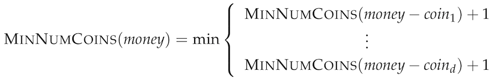 Min num coins recurrence relation
