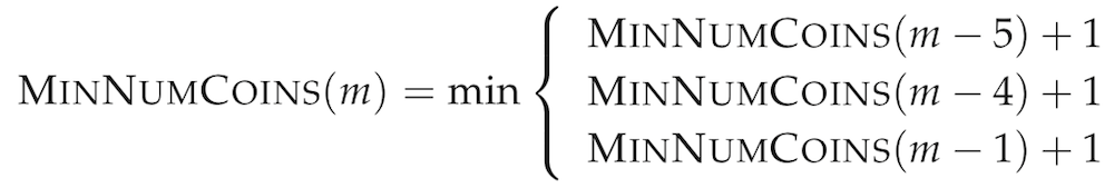 Min num coins recurrence relation example